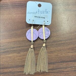 Charming Charlie Purple and Gold Dangle Earrings E5